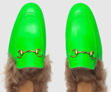Princetown Fluorescent Leather Slipper - Fluorescent Fuchsia or Fluorescent Green
