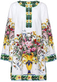 Floral & Vase Printed Short Kaftan Dress