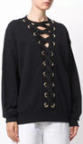 Black Lace-up Sweatshirt