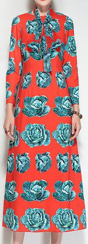 Cabbage Print Midi Dress