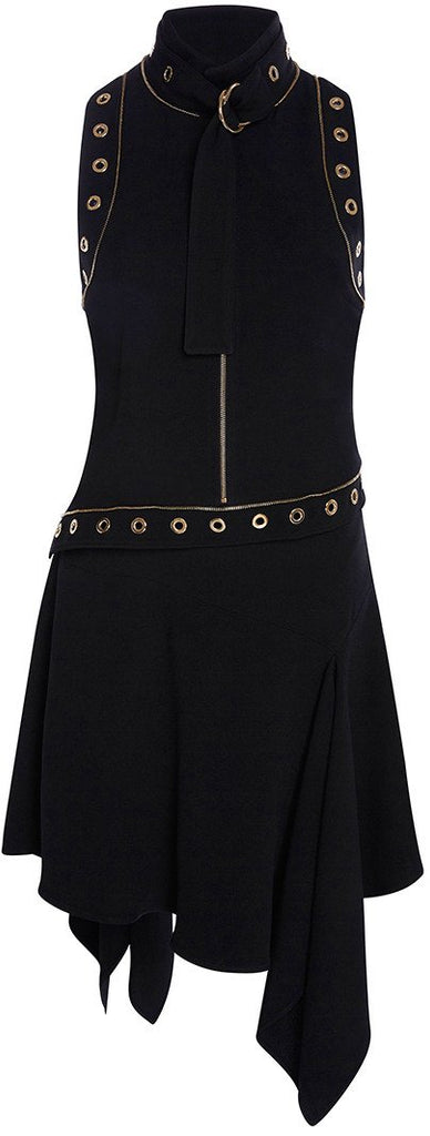 Asymmetric Sleeveless Short Dress with Eyelets Decoration - DESIGNER INSPIRED FASHIONS