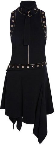 Asymmetric Sleeveless Short Dress with Eyelets Decoration - DESIGNER INSPIRED FASHIONS