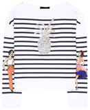 Pineapple-Embellished Striped Top