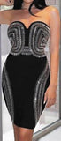 Black Strapless Bead-Embellished Bandage Dress