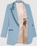 Blue Velvet-Trim Suit Jacket
