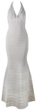 'Geena' Beaded V-Neck Halter Bandage Gown - Grey - DESIGNER INSPIRED FASHIONS
