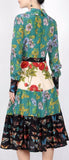 Printed Patchwork Long-Sleeve Midi Dress