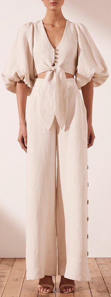 'Aluraro' Puff-Sleeve Top and Palazzo Pant Set | DESIGNER INSPIRED FASHIONS