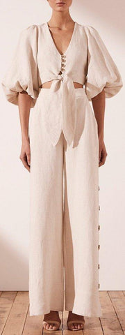 'Aluraro' Puff-Sleeve Top and Palazzo Pant Set | DESIGNER INSPIRED FASHIONS