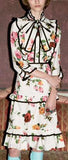 Contrast-Piping Floral Print Ruffle-Trimmed Dress - DESIGNER INSPIRED FASHIONS