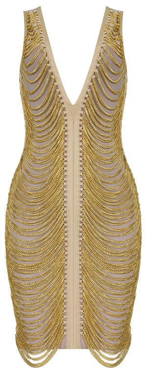 Draped Chain-Embellished Bandage Dress