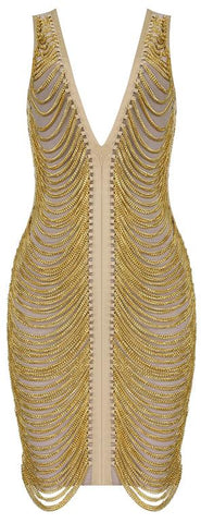 Draped Chain-Embellished Bandage Dress