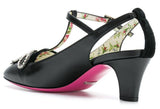 Anita Crystal-Bow Embellished T-bar Leather Pumps