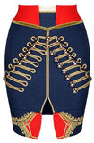 Embellished Military Stretch Mini Skirt