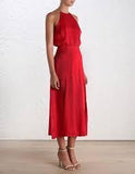 Picnic Sueded Halter Dress, Red