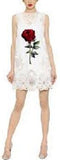 Embroidered Rose Printed White Mini Shift Dress - DESIGNER INSPIRED FASHIONS