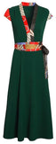 Midi Dress with Contrast Trim and Sash Belt - Black or Green