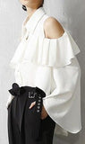Ruffled Cold-Shoulder Flared-Sleeve Blouse