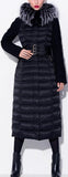 Black Long Fur-Hooded Belted Puffer Coat