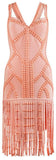 Bead-Embellished Fringed Dress in Pink - DESIGNER INSPIRED FASHIONS