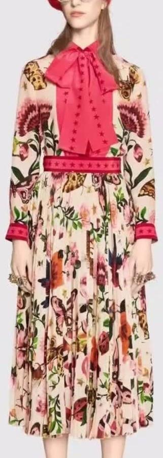 'Garden Exclusive' Printed Neck-Tie Blouse & Pleated Skirt in White - DESIGNER INSPIRED FASHIONS