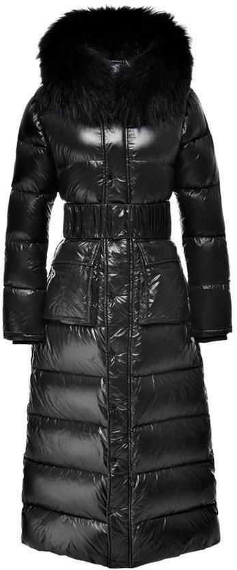 Paneled Puffer Coat with Removable Fur, Black