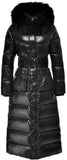 Paneled Puffer Coat with Removable Fur, Black