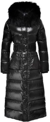Paneled Puffer Coat with Removable Fur, Black