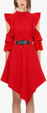 Asymmetrical Ruffle-Sleeve Dress