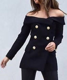 'All that Admiration' Off-Shoulder Blazer in Black - DESIGNER INSPIRED FASHIONS