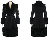 Tassel-Sash Embellished Fur Trim Coat in Black - DESIGNER INSPIRED FASHIONS