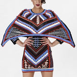 Bead Embellished Bat-Cape Mini Dress-Multicolor - DESIGNER INSPIRED FASHIONS
