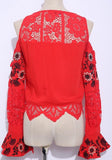 'Cecilia' Flower Embroidered Cold-Shoulder Crop Top - White or Black - DESIGNER INSPIRED FASHIONS