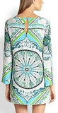 Green Printed Long-Sleeve Mini Jersey Silk Dress - DESIGNER INSPIRED FASHIONS