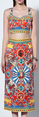 'Carretto' Printed Crop Top and Matching Skirt - DESIGNER INSPIRED FASHIONS