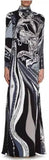 'Sagittarius' Print High-Neck Long Silk Gown - DESIGNER INSPIRED FASHIONS