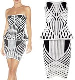 Black & White Techno Strapless Bandage Top & Skirt Set - DESIGNER INSPIRED FASHIONS
