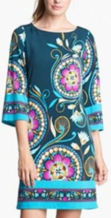 Floral Printed 3/4 Sleeve Jersey Silk Dress