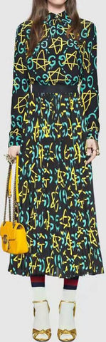 Logo Printed Pleated Dress - DESIGNER INSPIRED FASHIONS