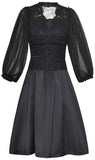 Black Tulle-Sleeve Lace Evening Dress