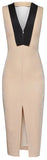 V-Neck Contrast Sleeveless Pencil Dress, Apricot/Nude