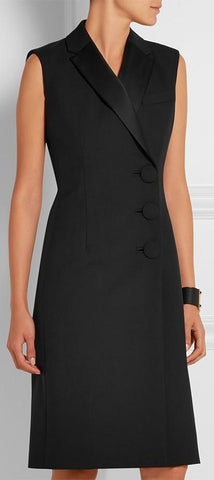 Black Sleeveless Side-Closure Notched Collar Dress - DESIGNER INSPIRED FASHIONS