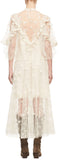 Ruffled Floral-Lace Tulle Midi Dress
