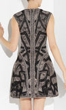 Jacquard Stretch V-Neck Patterned Sleeveless A-Line Mini Dress - DESIGNER INSPIRED FASHIONS