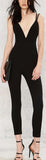 Deep V-Neck Black Stretch Jumpsuit