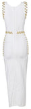 'Bradshaw' Gold Beaded Long Dress - White - DESIGNER INSPIRED FASHIONS
