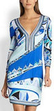 Printed Jersey Silk Mini Tunic Dress-Blue - DESIGNER INSPIRED FASHIONS