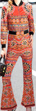 Vintage Printed Jacket & Flared Pant Set in Orange - DESIGNER INSPIRED FASHIONS