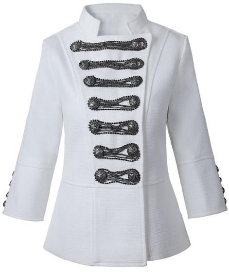 Chain Embellished Double-Breasted White Jacket - DESIGNER INSPIRED FASHIONS