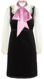 Black Velvet Organza Dress with Bow Detail - DESIGNER INSPIRED FASHIONS